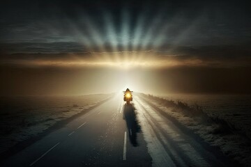 Motorcycle on a desert road. Generative Ai