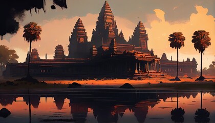 Beautiful Natural Landscape Digital Illustration Pattern Background for Design Travel Tourism Advertising Flyer, T Shirt Print, Bright Romantic vacation Poster etc