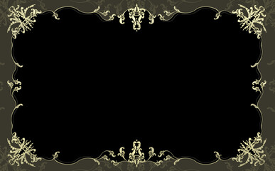 クラシカルで繊細で豪華な唐草模様のフレーム 黒背景 イラスト素材 色違い・差分有