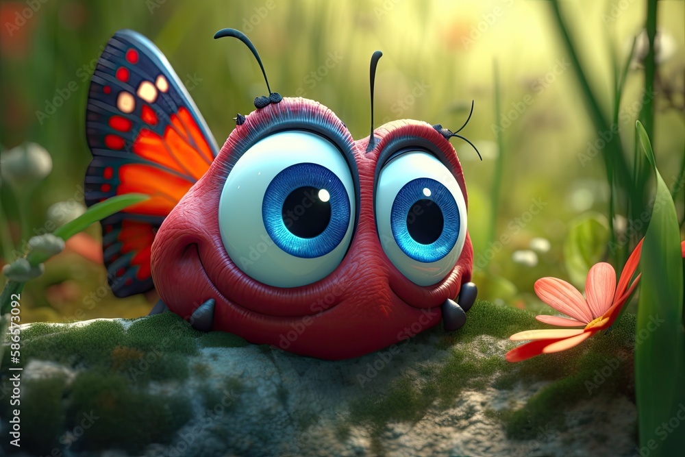 Poster butterfly perched on top of a bug in a close-up view. generative ai