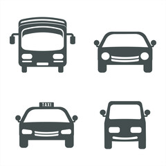 Transportation icon set. black and white illustration vector icons: bus, taxi, car, public transport. Designed in a flat style. Transportation concept icon with outline.