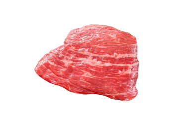 Raw flat iron steak. Marble beef black Angus.  Isolated, transparent background.