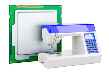 CPU with sewing machine, 3D rendering