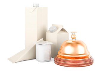 Packaging for dairy, juice products with reception bell, 3D rendering