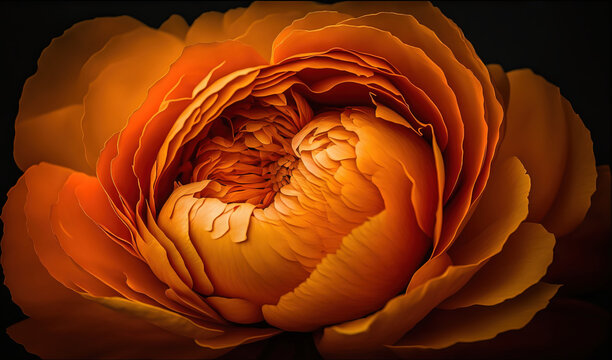  an orange flower with a black background is shown in this image of a large flower with a large center and a thin center, with a thin center.  generative ai
