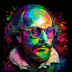 Contemporary William Shakespeare hipster in sunglasses. AI generation.. - obrazy, fototapety, plakaty