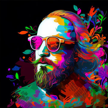 Contemporary William Shakespeare hipster in sunglasses. AI generation..