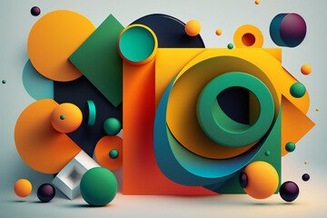 Obraz premium geometry shapes with vibrant colours in 3d, created with Generative AI