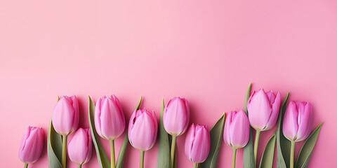 Mother's day, Valentine's Day background concept with pink tulip flowers. Generative AI.