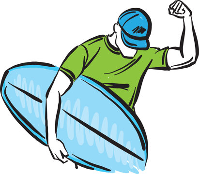 surfer man 2 with surf board brush stroke vector illustration