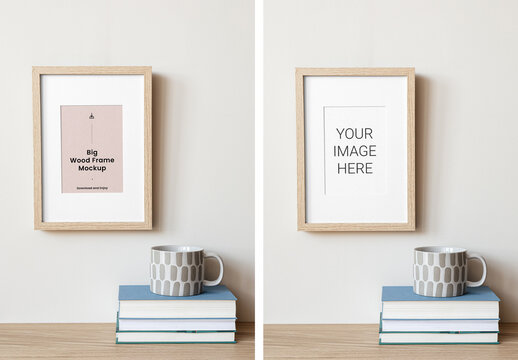 Frame with Books Mockup