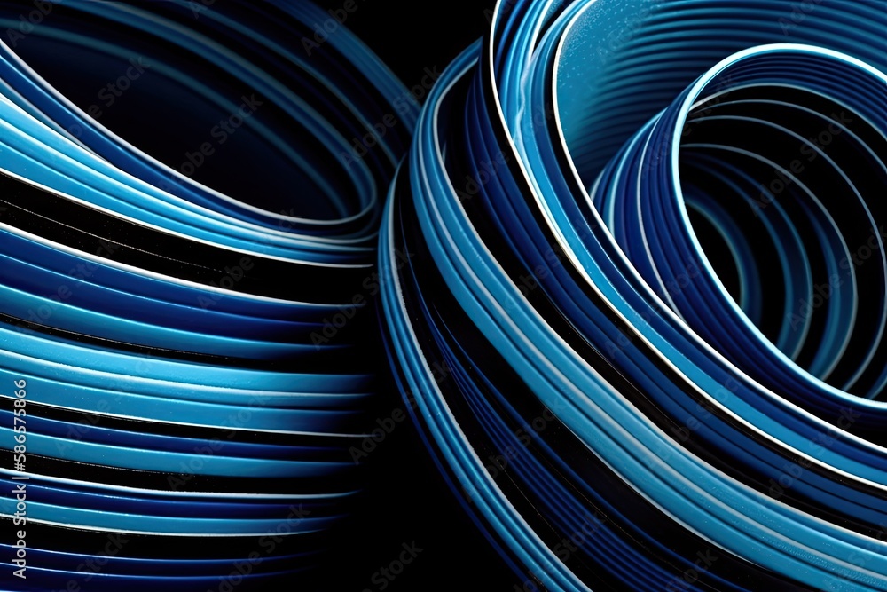 Poster close-up view of a tangled network of blue wires. generative ai