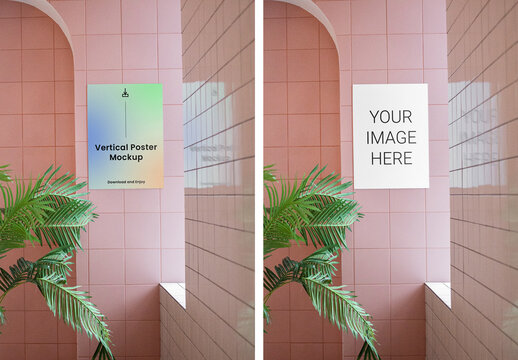 Poster on Pink Wall Mockup