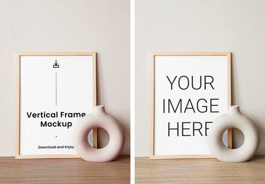 Wooden Frame with Vase Mockup