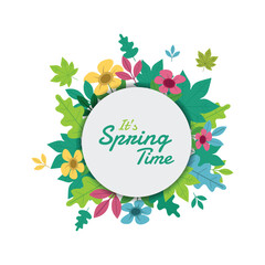 Spring floral background in circular frame