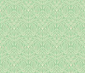 Damask organic leaves seamless pattern. Vector retro style background print. Decorative flower texture. - 586577010
