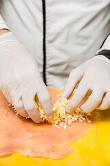 Step-by-step cooking cutlet with cheese and turkey with chicken breading from the chef