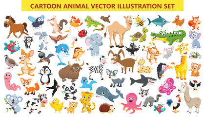 Adorable And Cute Cartoon Animal Vector Illustration Set