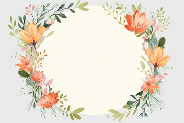 Fototapeta na wymiar a floral frame with orange flowers and green leaves on a white background with a place for a text or an inscription in the center of the frame. generative ai