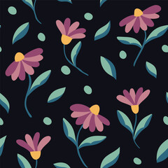 Cute vector floral seamless pattern. Colorful flowers background. Trendy repeat texture for fashion print, wallpaper or fabric.