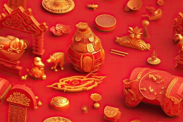 luxurious red and gold table setting. Generative AI