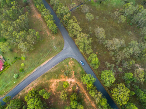 T intersection of rural roads seen from overhead
