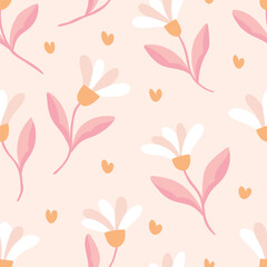 Cute vector floral seamless pattern. Colorful flowers background. Trendy repeat texture for fashion print, wallpaper or fabric. - 586579294