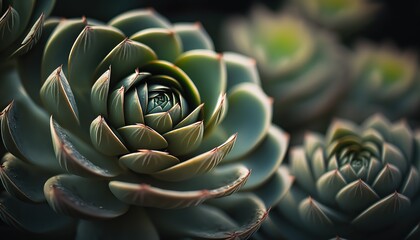 Beautiful abstract nature background with close up succulent plant. AI generative image.