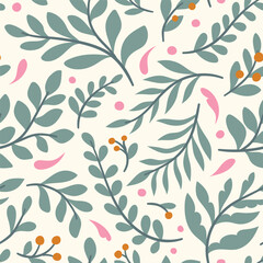 Seamless pattern with tropical leaves. Vector botanical illustration. Summer background for print, wallpaper, fabric.