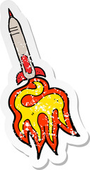 retro distressed sticker of a cartoon missile