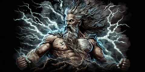 "Divine Fury: Zeus Unleashes Lightning Bolts as King of the Gods" Generative AI