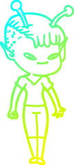 cold gradient line drawing cute cartoon alien girl