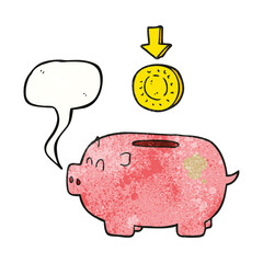 speech bubble textured cartoon piggy bank