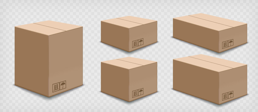 Cardboard boxes of different sizes. Vector templates