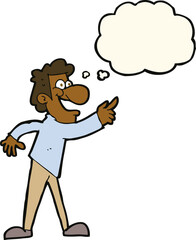 cartoon man pointing and laughing with thought bubble