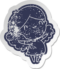 distressed old sticker of a cute kawaii girl