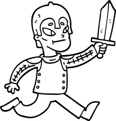 black and white cartoon medieval warrior