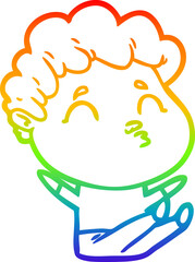 rainbow gradient line drawing cartoon man pouting