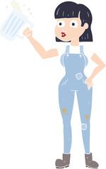 flat color illustration of a cartoon woman with beer