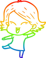 rainbow gradient line drawing happy cartoon girl