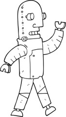 black and white cartoon robot