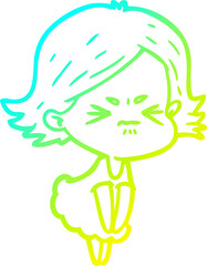cold gradient line drawing cartoon angry woman