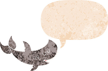 Fototapeta premium cartoon shark and speech bubble in retro textured style