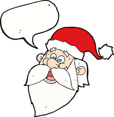 cartoon jolly santa claus face with speech bubble