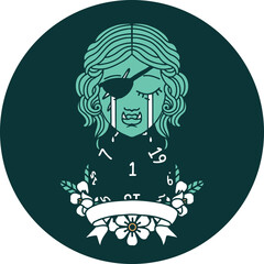 crying orc rogue character with natural one roll icon