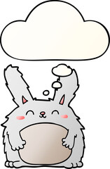 cartoon furry rabbit and thought bubble in smooth gradient style