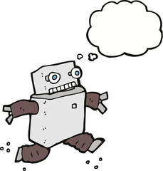 Fototapeta premium cartoon running robot with thought bubble