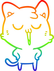 rainbow gradient line drawing cartoon cat singing