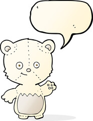 cartoon little polar bear waving with speech bubble