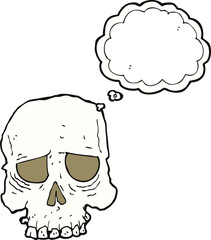 cartoon spooky skull with thought bubble